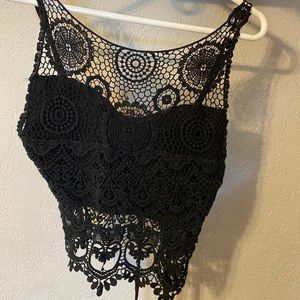 Black crochet open back tank